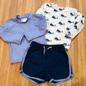 Baby Boy Blue Swimsuit Rashguard Set Lot Whale Print Coastal Cruise Beach